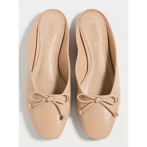 NWT Anthropologie Schutz Lolita Flats – Nude Leather Bow Slip-On Shoes, Size 6 - Picture 2 of 9